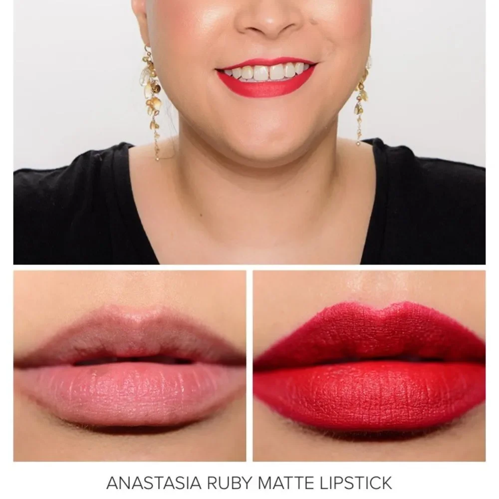 Anastasia Beverly Hills Matte Lipstick Ruby Red Full Size Discontinued Swatched